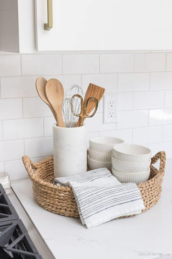 woven tray kitchen counter