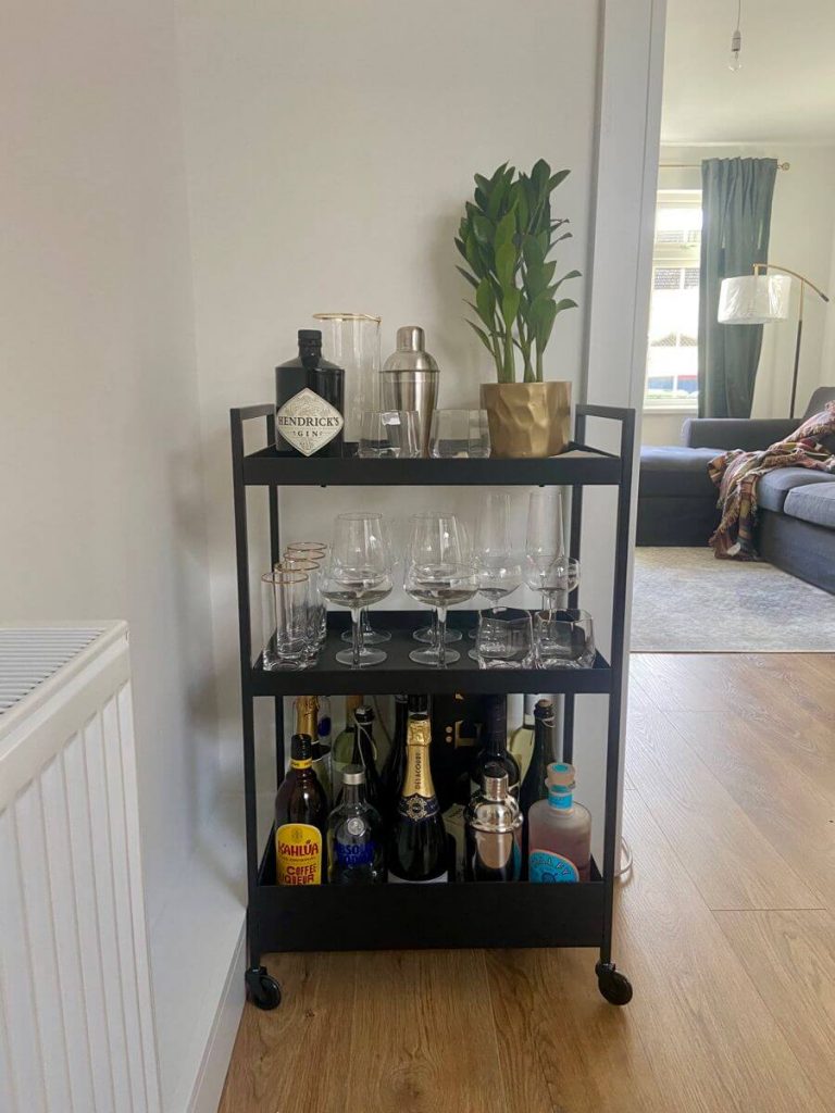 black metal bar cart styling