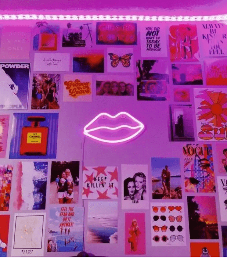 room with pink led lights and neon sign