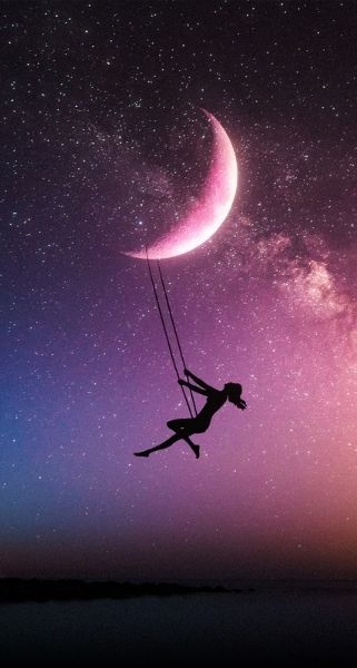girl swinging on the moon