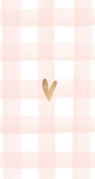 pink gingham print with gold heart