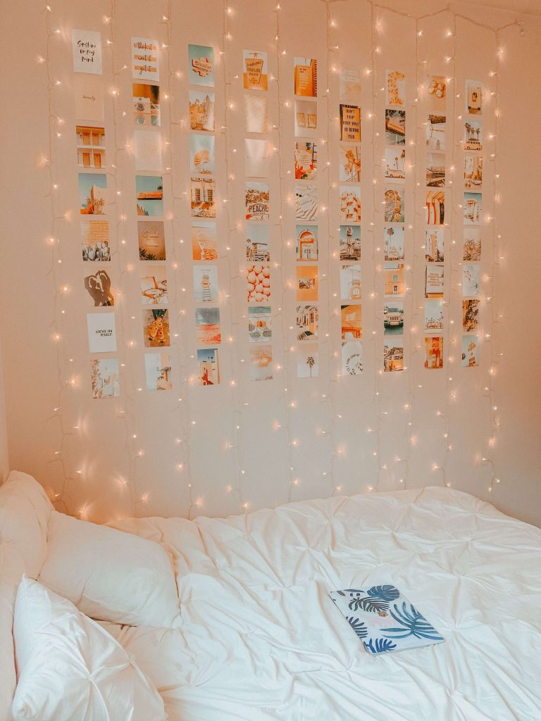 polaroid pictures and string lights