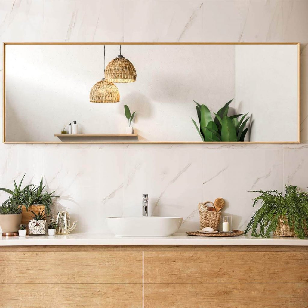 horizontal mirror with wooden frame