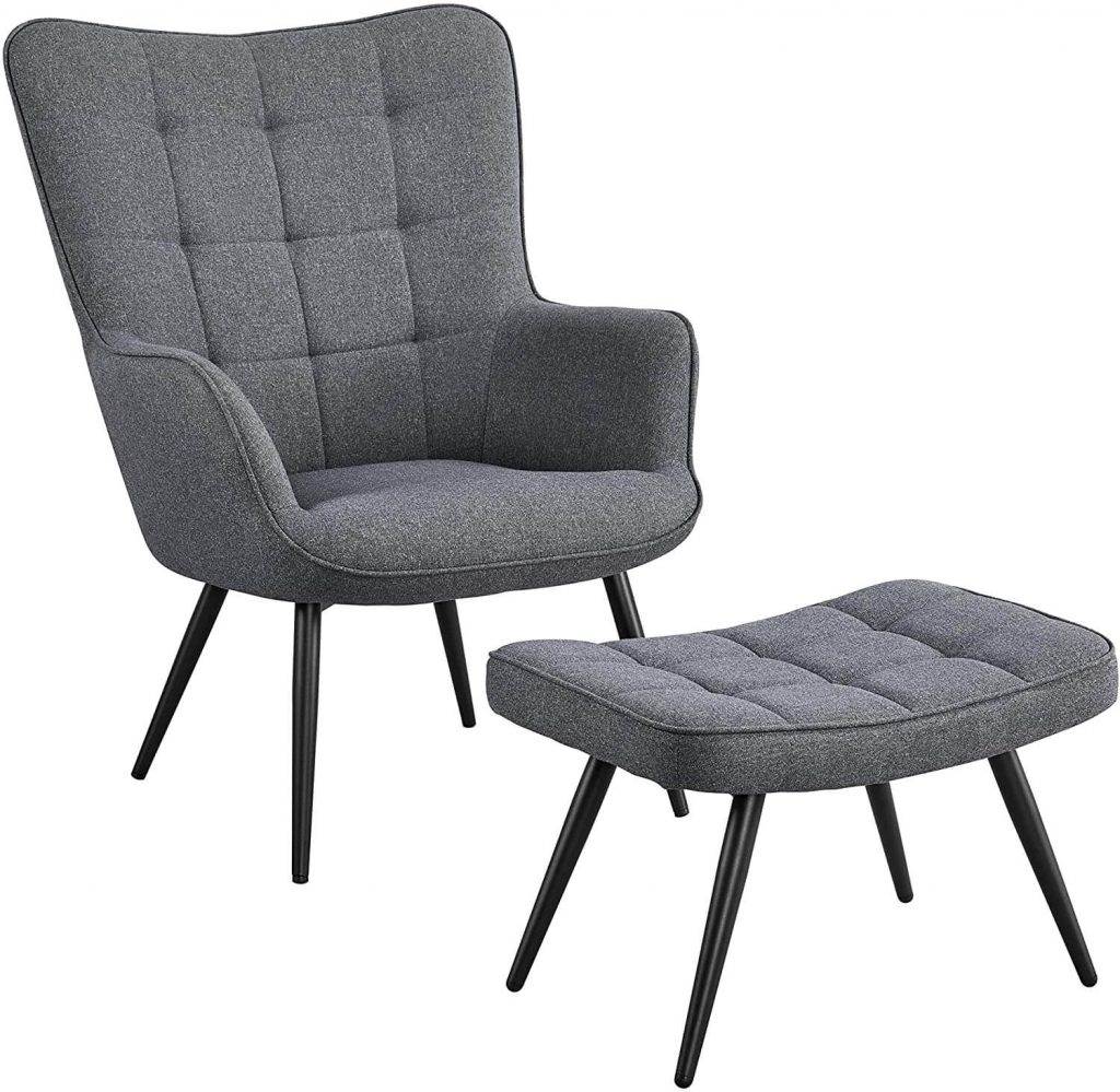 dark gray comfortable chair with footrest
