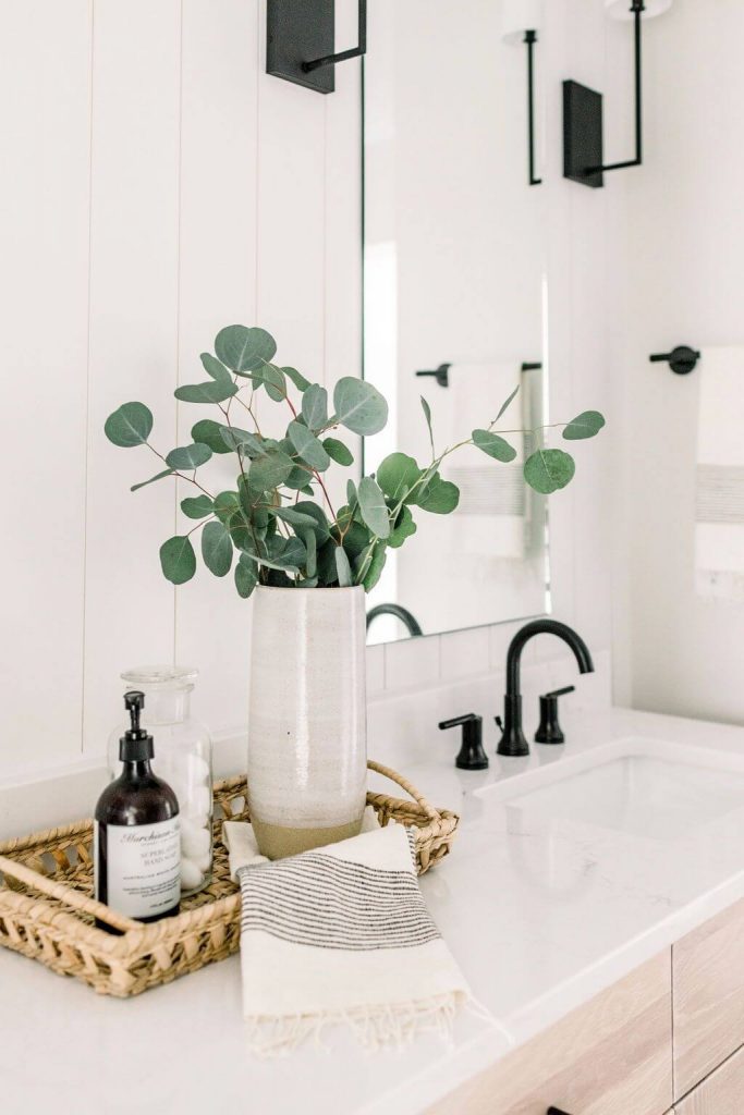 eucalyptus stems bathroom counter decor