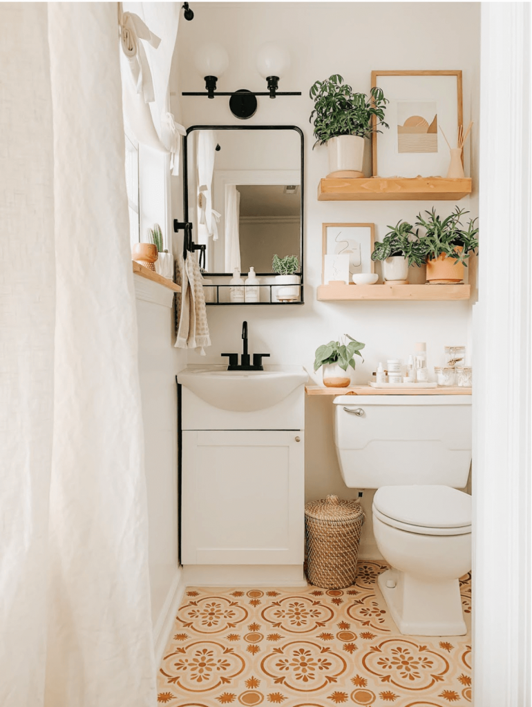 creative small bathroom with mosaic tiles 