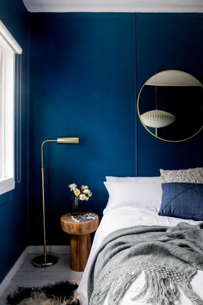 dark blue accent wall bedroom