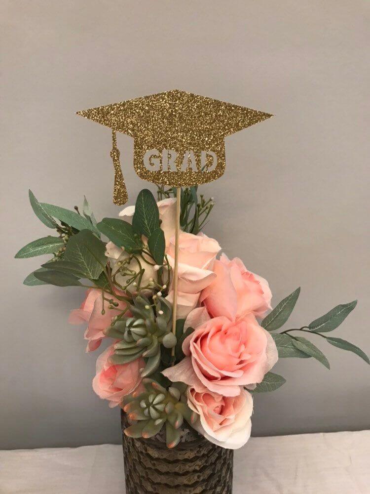 grad centerpiece with flowers