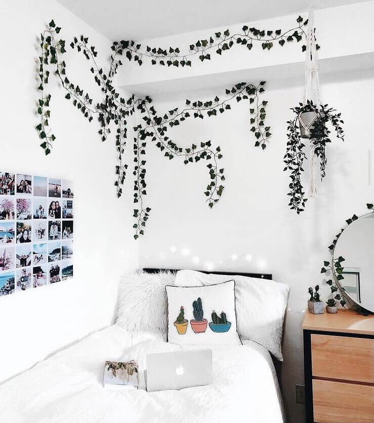 minimalist boho dorm room