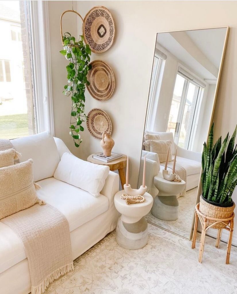 boho neutral living room decor