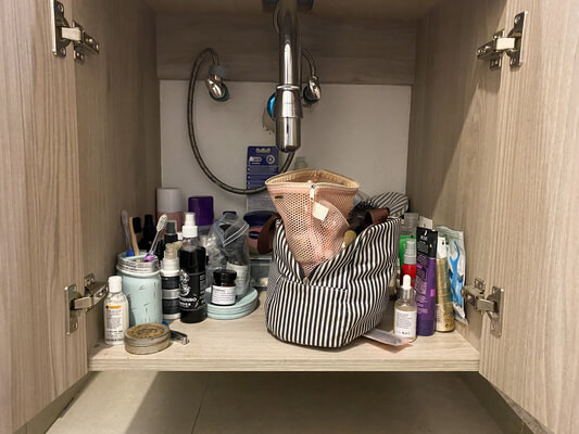 bathroom cabinet organization before and after