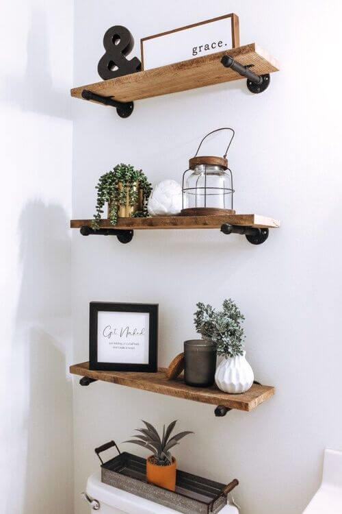 floating shelves bathroom