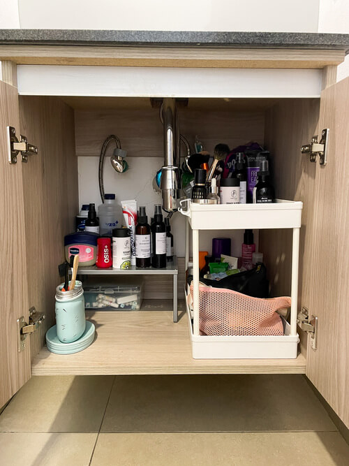 organize bathroom cabinet under sink