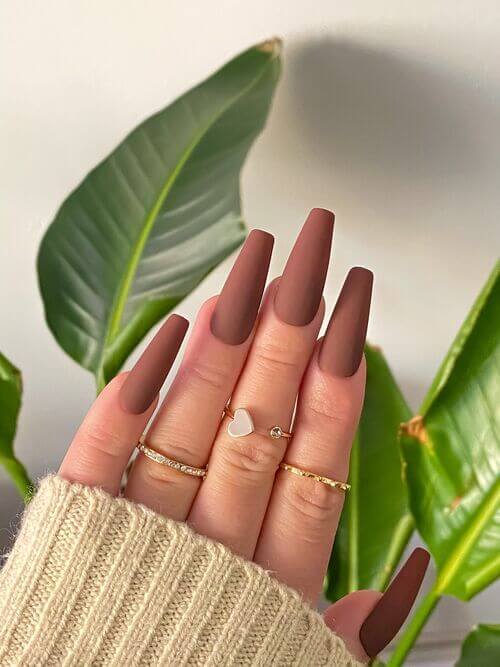 coffin brown nails matte