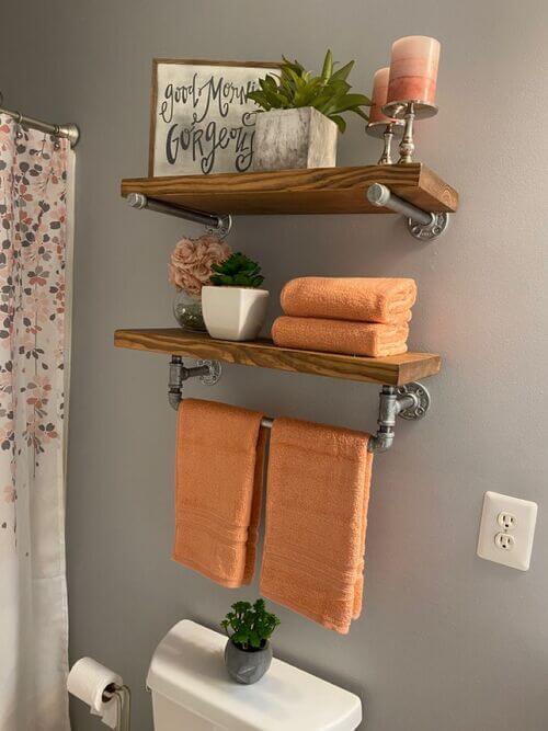 functional bathroom shelves with towel hanger