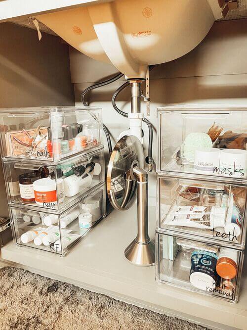 organize bathroom cabinet under sink