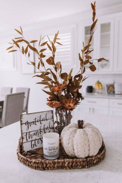 decorating a tray for fall