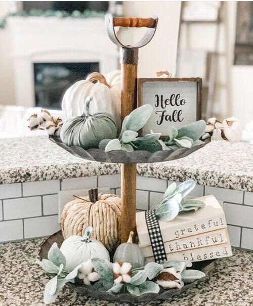 tiered tray decor for fall