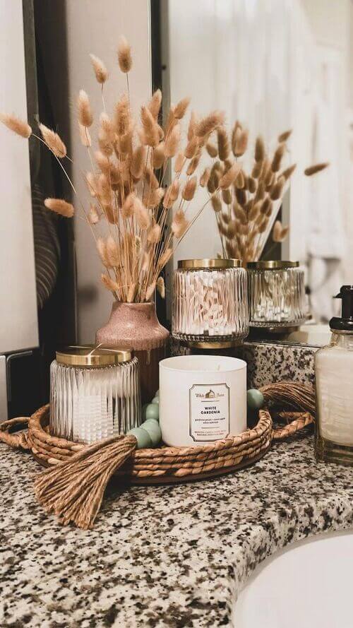 boho bathroom counter decor