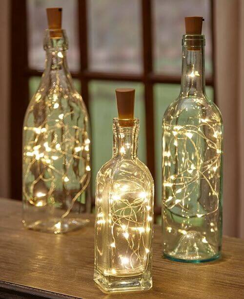 christmas decor with bottles and lights