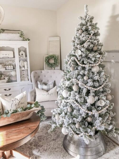 decorated flocked christmas tree