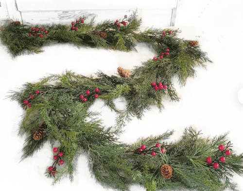 faux cedar garland with red berries