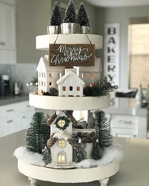modern christmas tiered tray