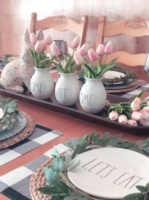 easter centerpiece with tulips