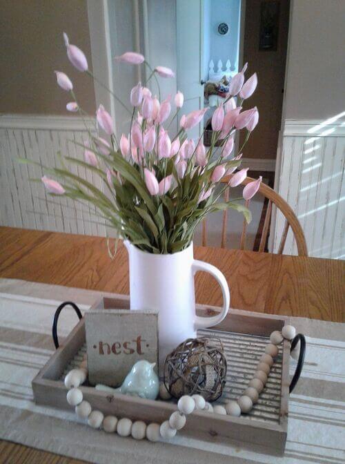 easter flower arrangement on tray