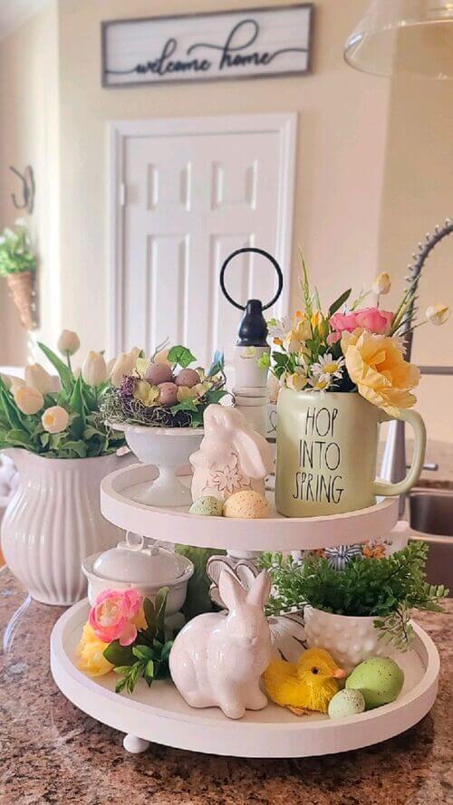 easter tiered tray decor