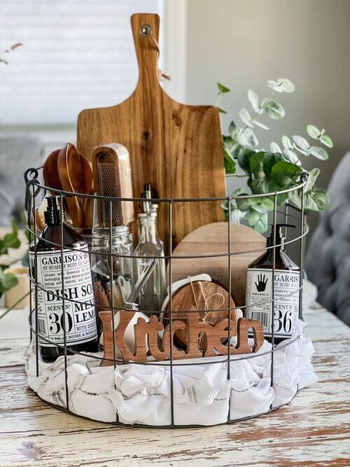 housewarming gift basket with kitchen essentials