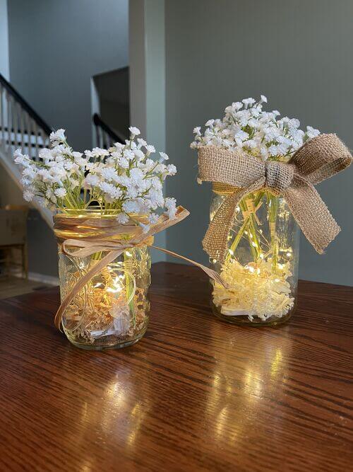 mason jar centerpiece for graduation with lights