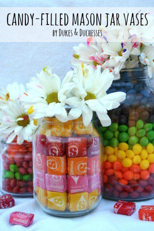 mason jar centerpiece with candy