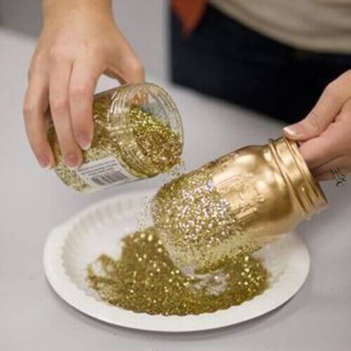 mason jar diy with gold glitter