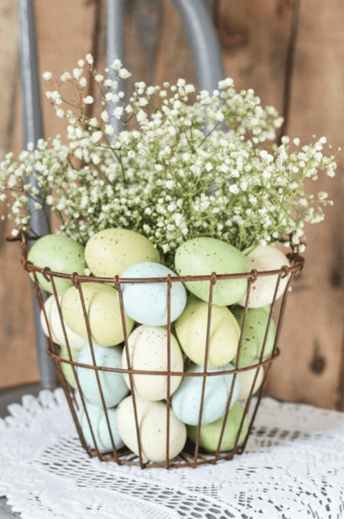 wired basket with easter eggs