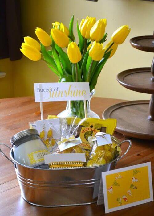 yellow themed mothers day gift basket