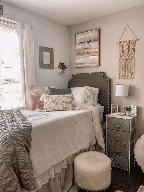 all gray dorm room