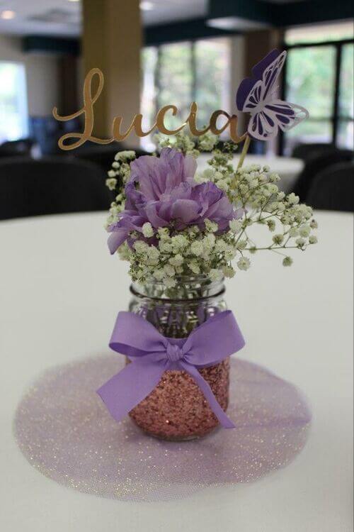 cute purple graduation centerpiece