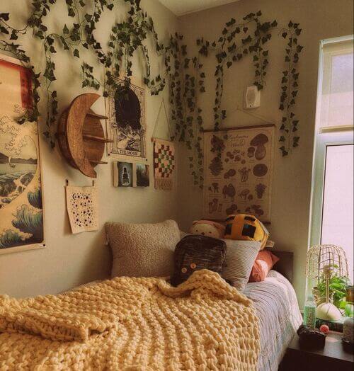 earthy dorm room