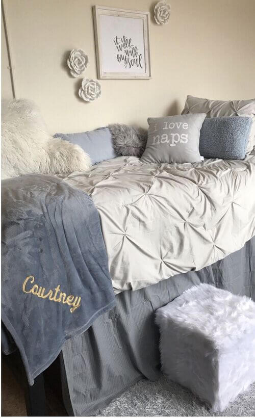 gray dorm room