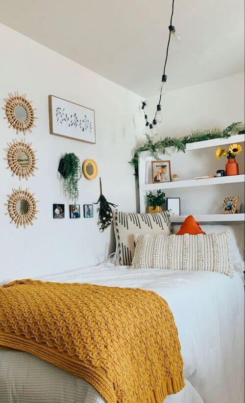 mustard yellow dorm room boho