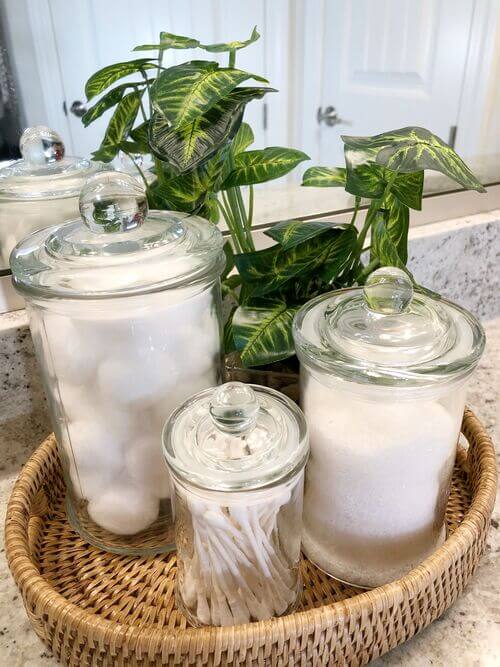 bathroom countertop tray with toiletries