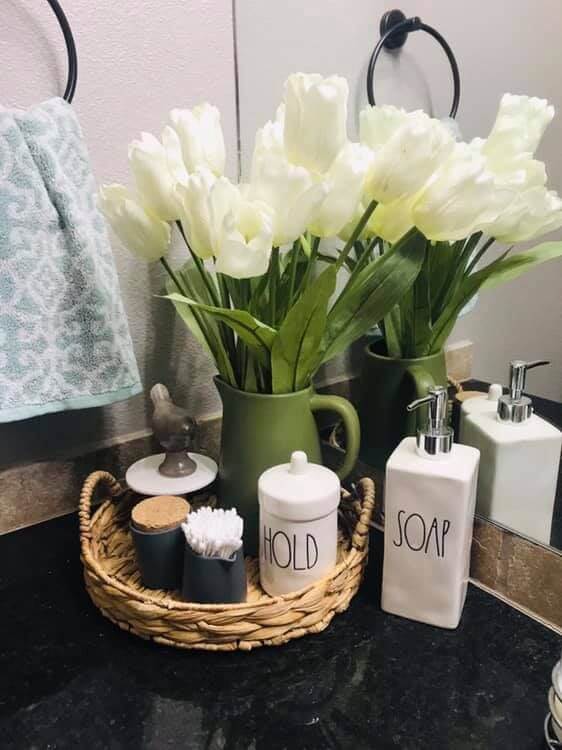 small woven tray for bathroom counter