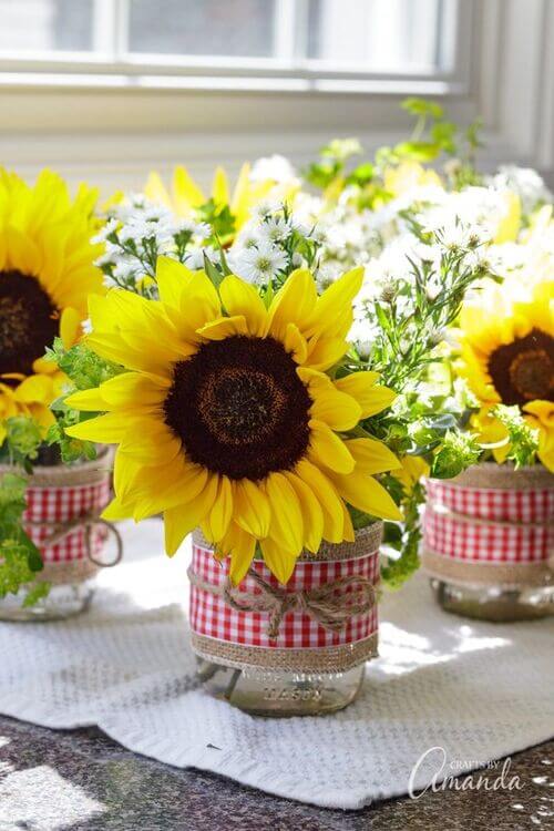 sunflower centerpiece with mason jar