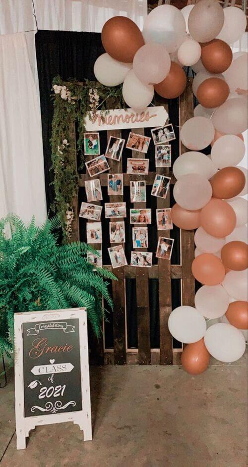 grad party pallet photo wall