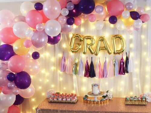 pink purple balloons for grad