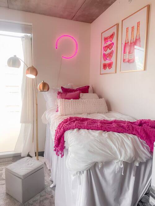 pink white girly dorm