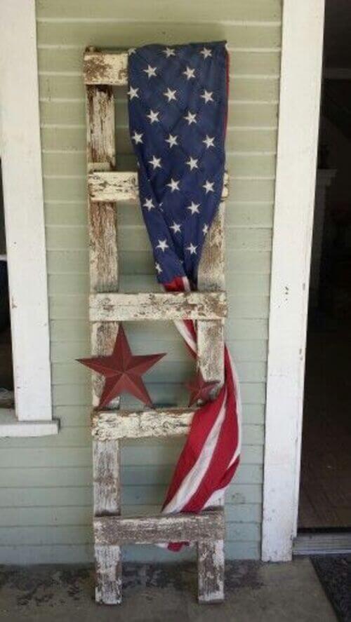 porch decor 4th of july with ladder