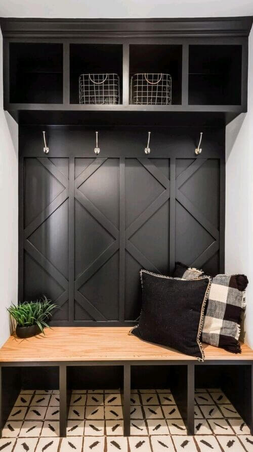 dark wall mudroom