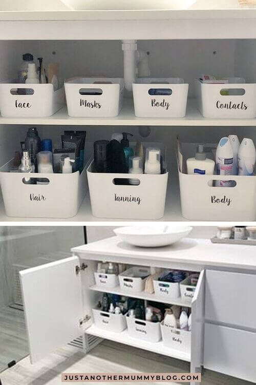 plastic storage bins for bathroom cabinet